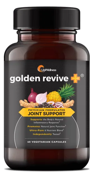 Single bottle of Golden Revive Plus physician-formulated joint support.